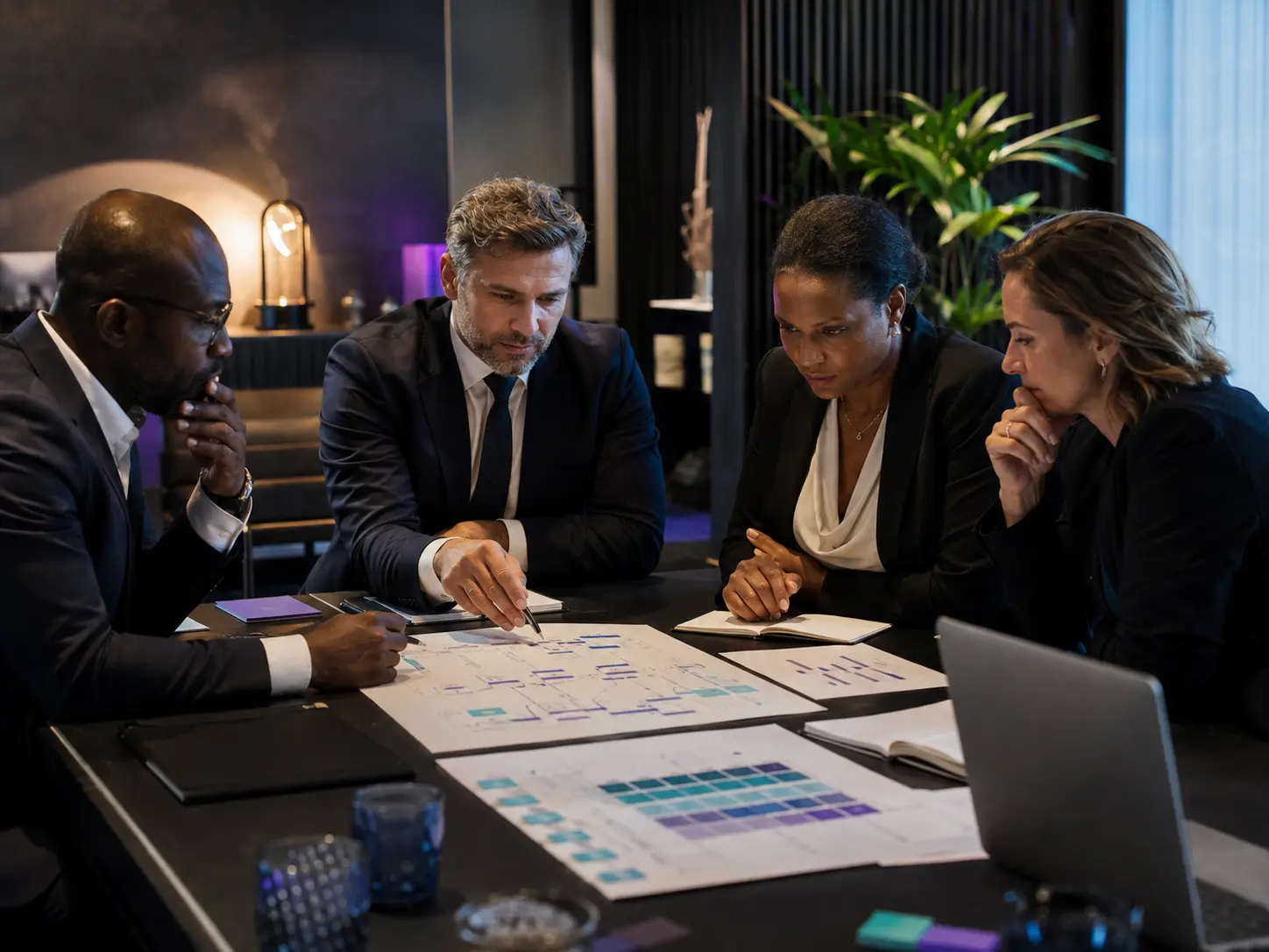 Deux personnes analysent ensemble les processus de travail d'une organisation.